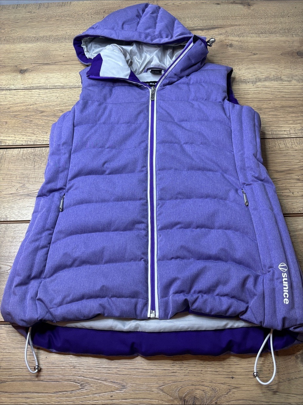 Women’s Sunice Down Filled Lavender Quilted Hooded Ski Vest Size 8
